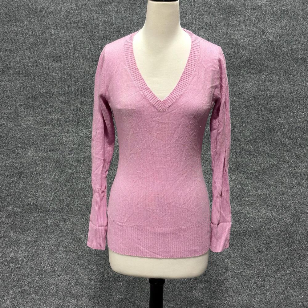 E.vil Sweater Womens Large Pink Cashmere V Neck Skull Rhinestone Back Graphic